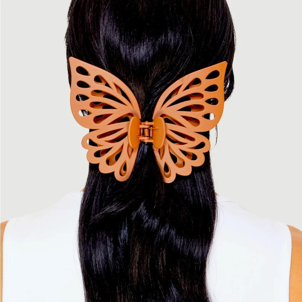 Butterfly Hair Claw Clip – Cute Girly Aesthetic Hair Accessory Brown Large